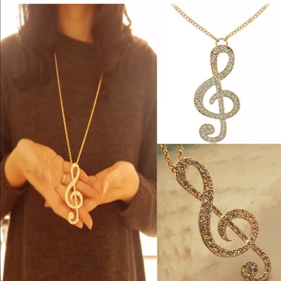 Jewelry - Gold crystal music note rhythm long chain necklace